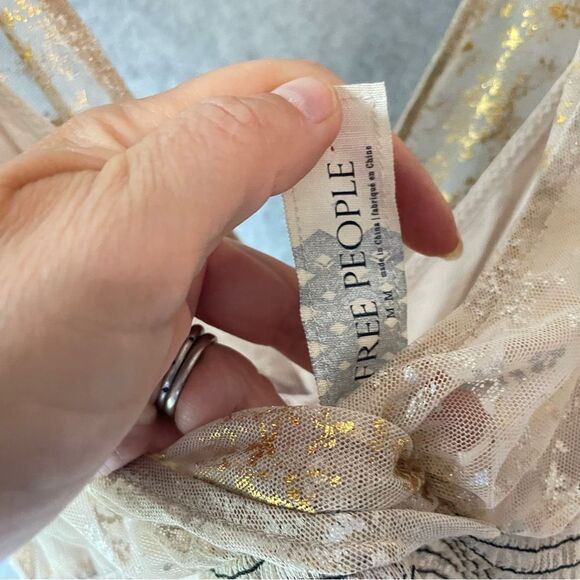 Free People Fancy Lace Metallic Baby Doll Whimsy Fairy Dress Y2K  Mini M  #AJ - Picture 5 of 12